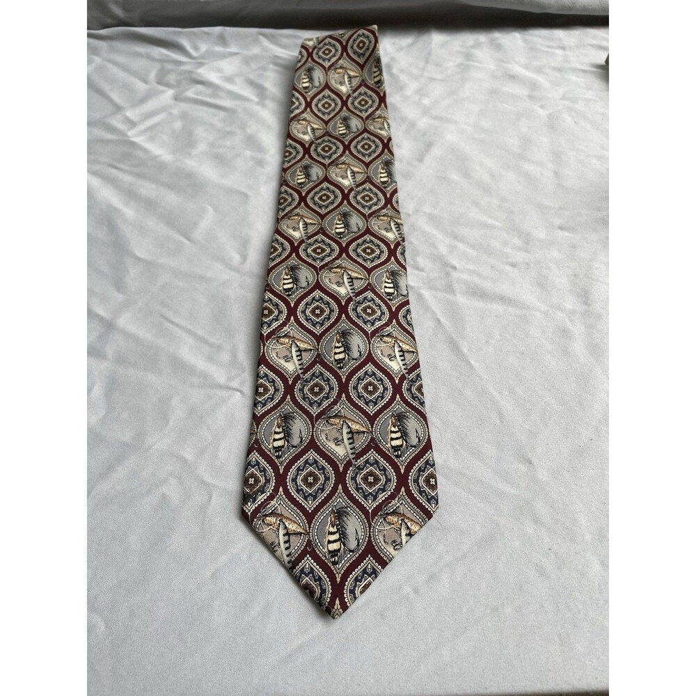 Duck Unlimited Necktie Mens Fish Lure Print Silk Red Made In USA